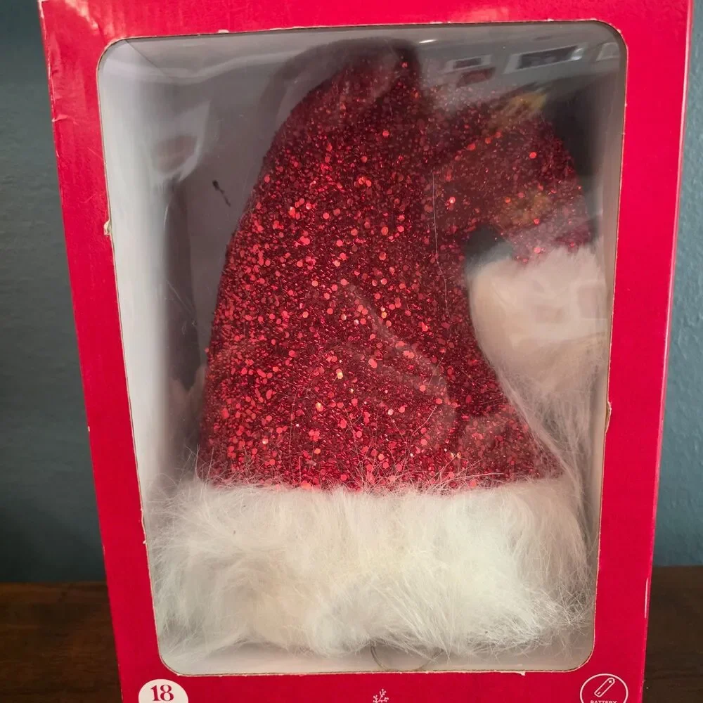 New Ashland Christmas Tree Topper Lighted Glitter Red Santa's Hat W/remote 10